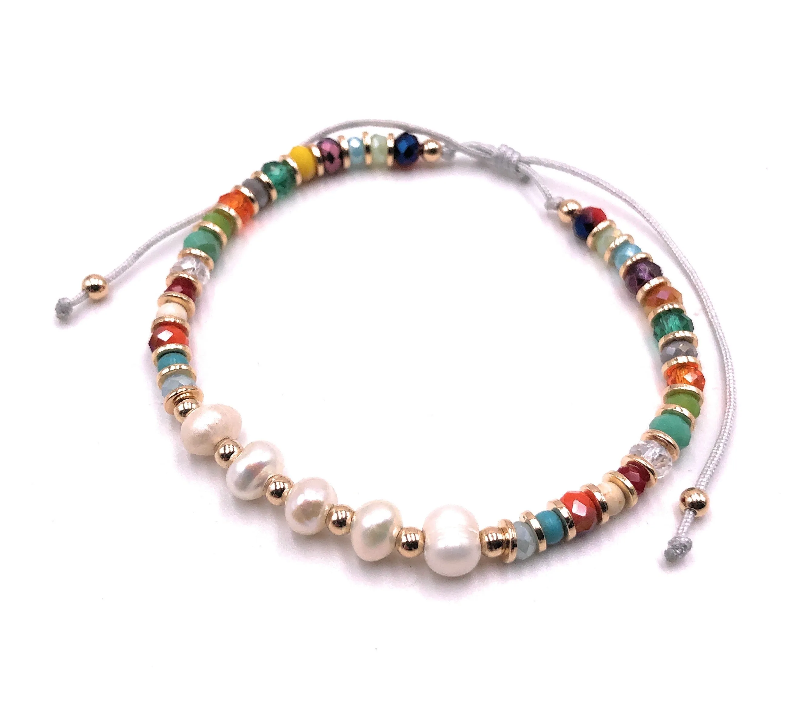 Multicolor Pearl Crystal Adjustable Bracelet for Women