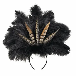 Natural Pheasant & Ostrich Blondine Feather Showgirl Costume Headdress - Black