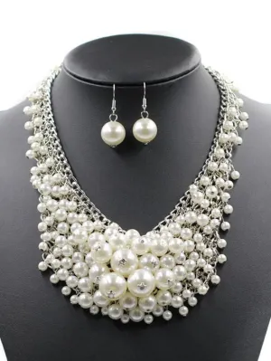 Necklace And Earrings Set Luxurious Pearl Chain