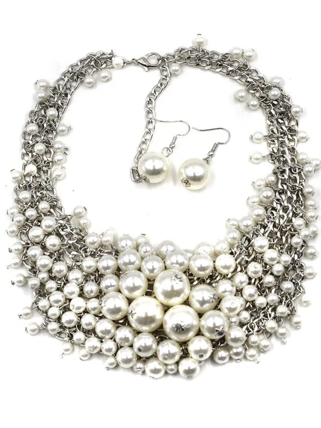 Necklace And Earrings Set Luxurious Pearl Chain