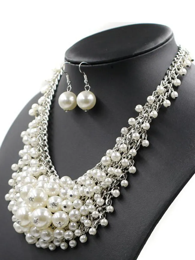 Necklace And Earrings Set Luxurious Pearl Chain