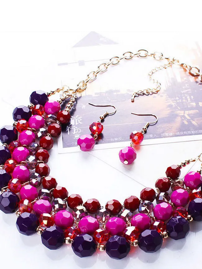 Necklace Earrings Set Bohemia Color Bead