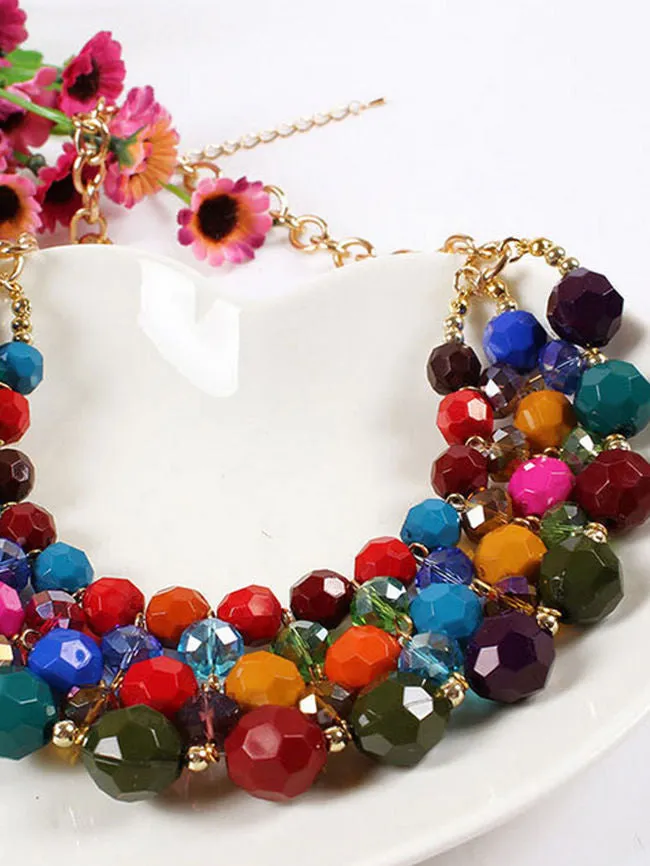 Necklace Earrings Set Bohemia Color Bead