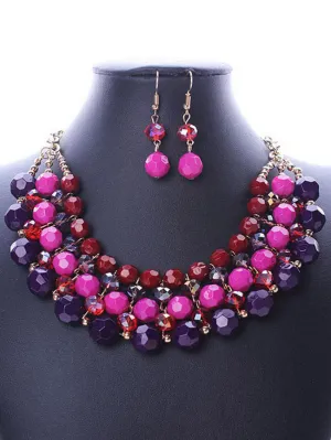 Necklace Earrings Set Bohemia Color Bead