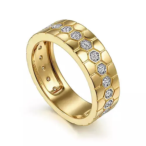 Orion 14K Yellow Gold Diamond Band with Hexagon Pattern by Gabriel & Co.