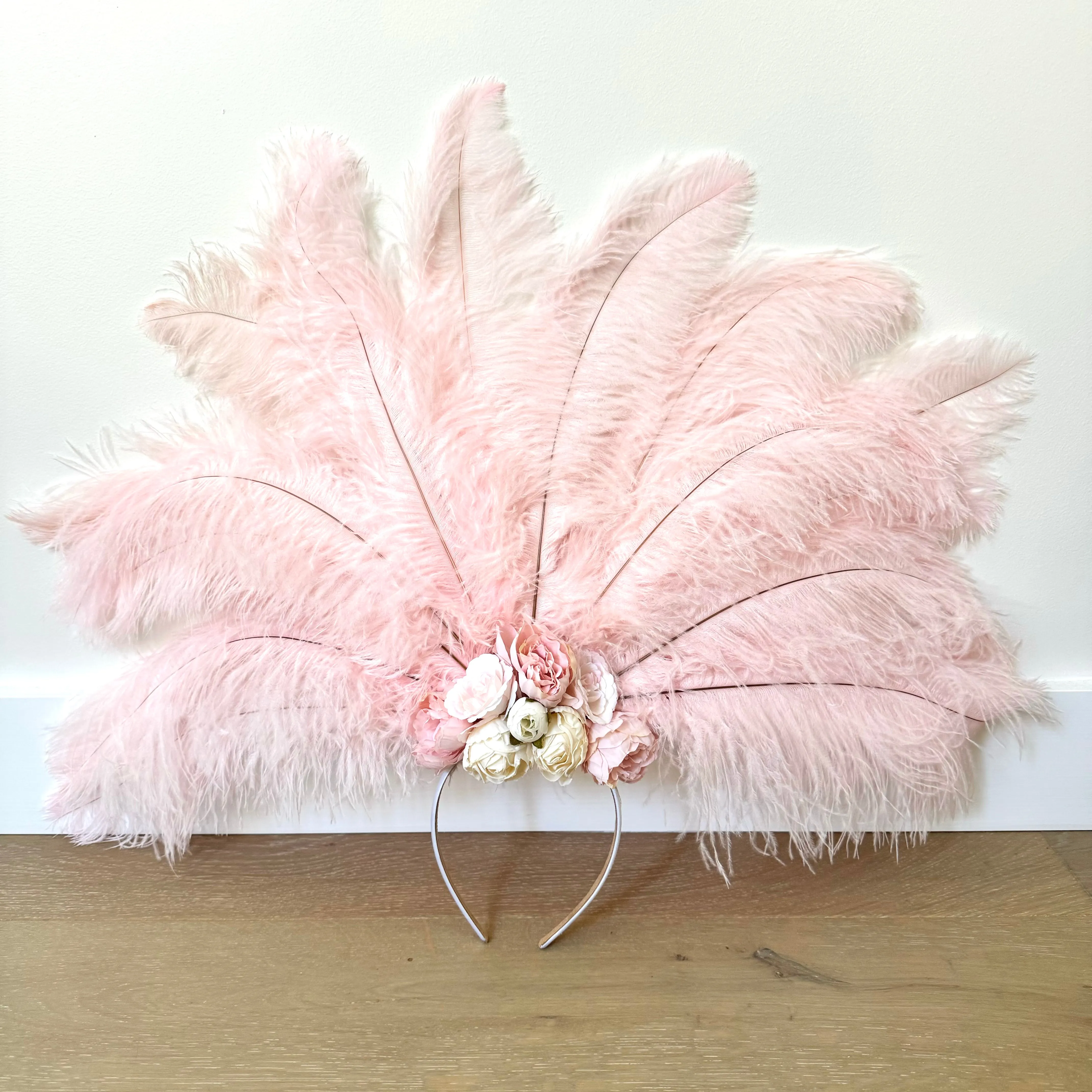 Ostrich Feather Blondine Showgirl Costume Headdress - Pink Floral