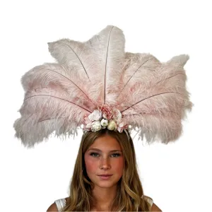 Ostrich Feather Blondine Showgirl Costume Headdress - Pink Floral