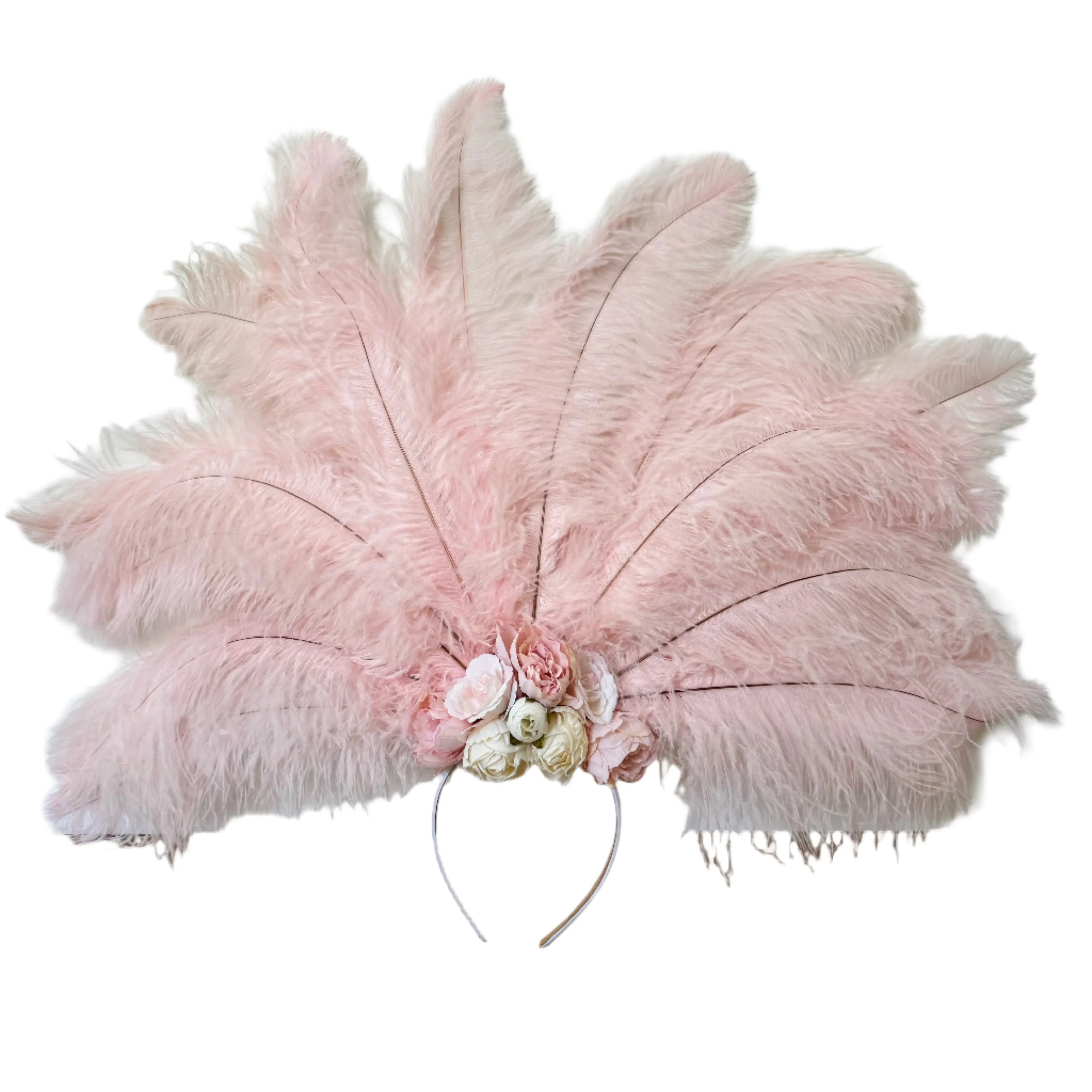 Ostrich Feather Blondine Showgirl Costume Headdress - Pink Floral