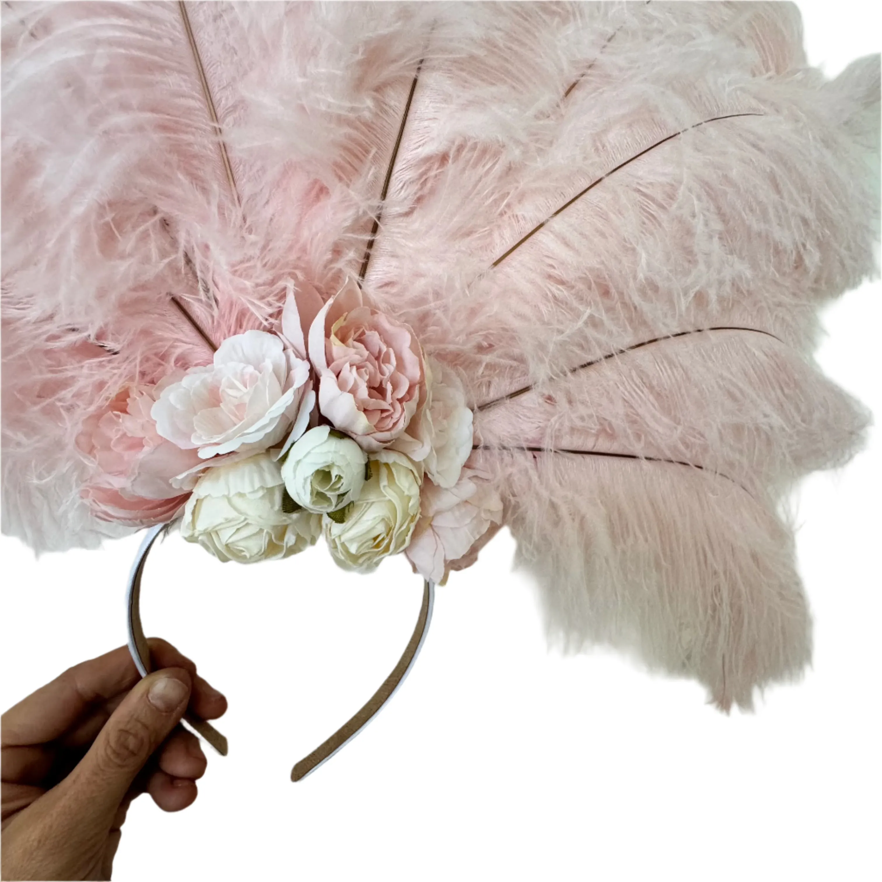 Ostrich Feather Blondine Showgirl Costume Headdress - Pink Floral