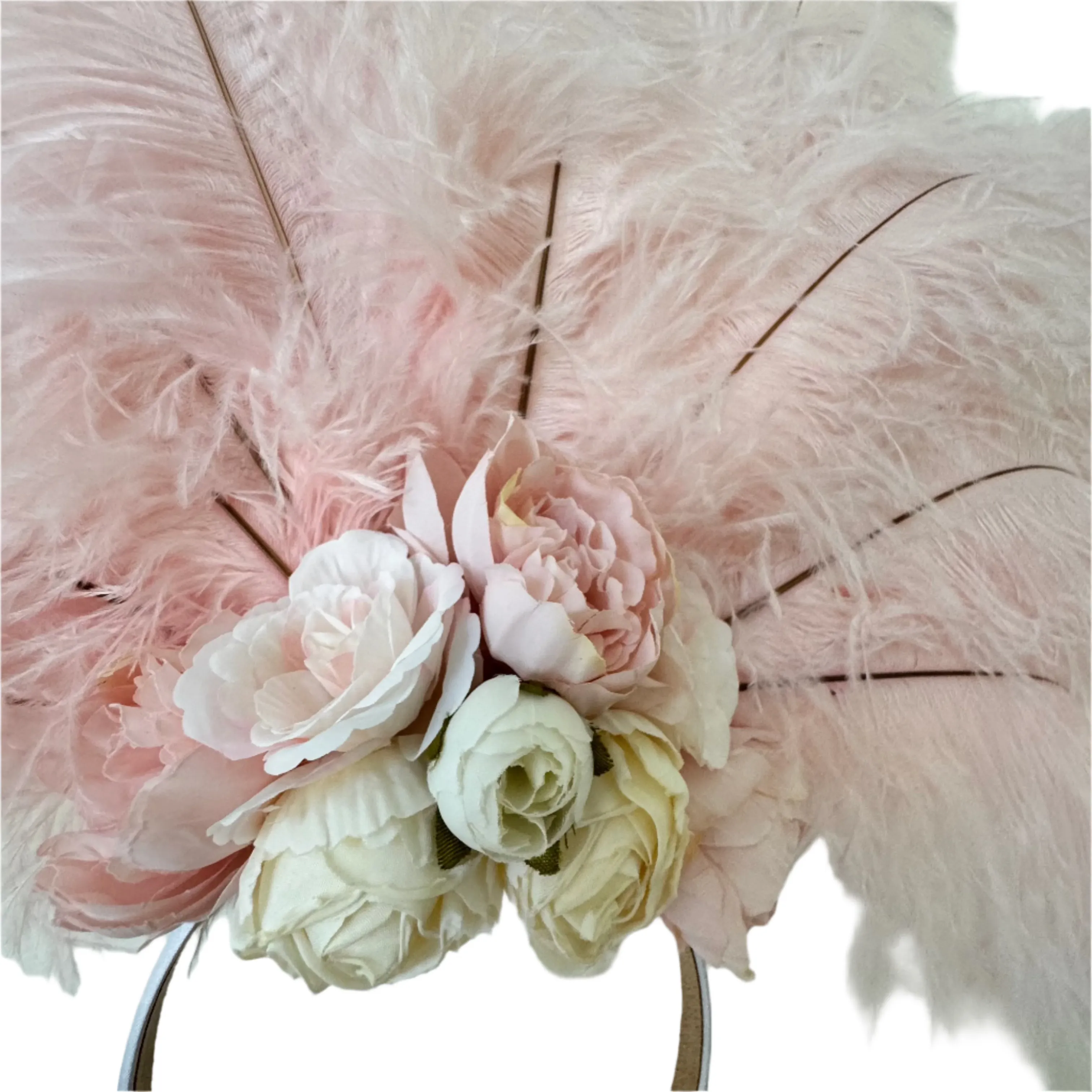 Ostrich Feather Blondine Showgirl Costume Headdress - Pink Floral