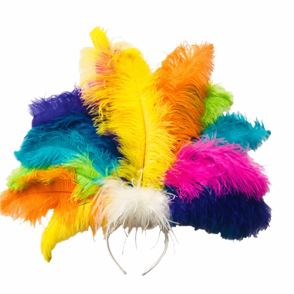 Ostrich Feather Blondine Showgirl Costume Headdress - Rio Rainbow Bright