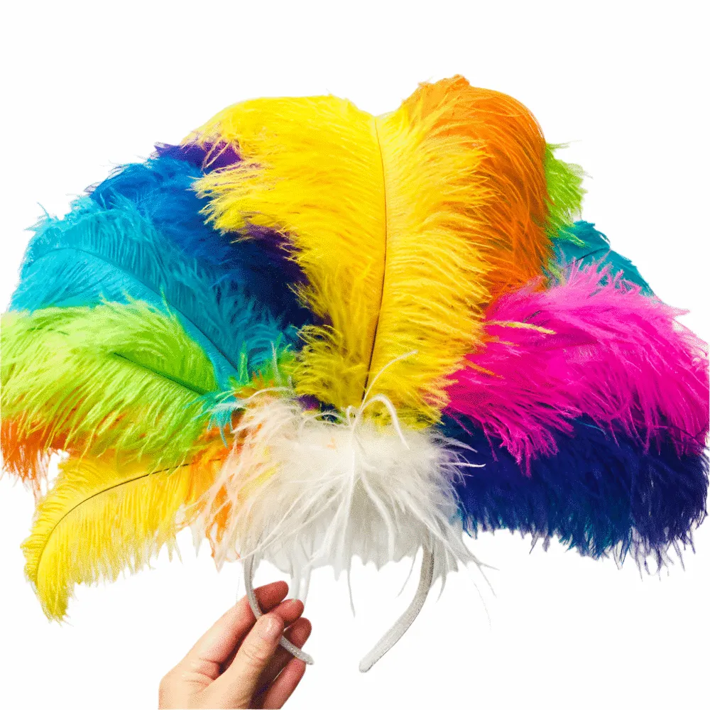 Ostrich Feather Blondine Showgirl Costume Headdress - Rio Rainbow Bright