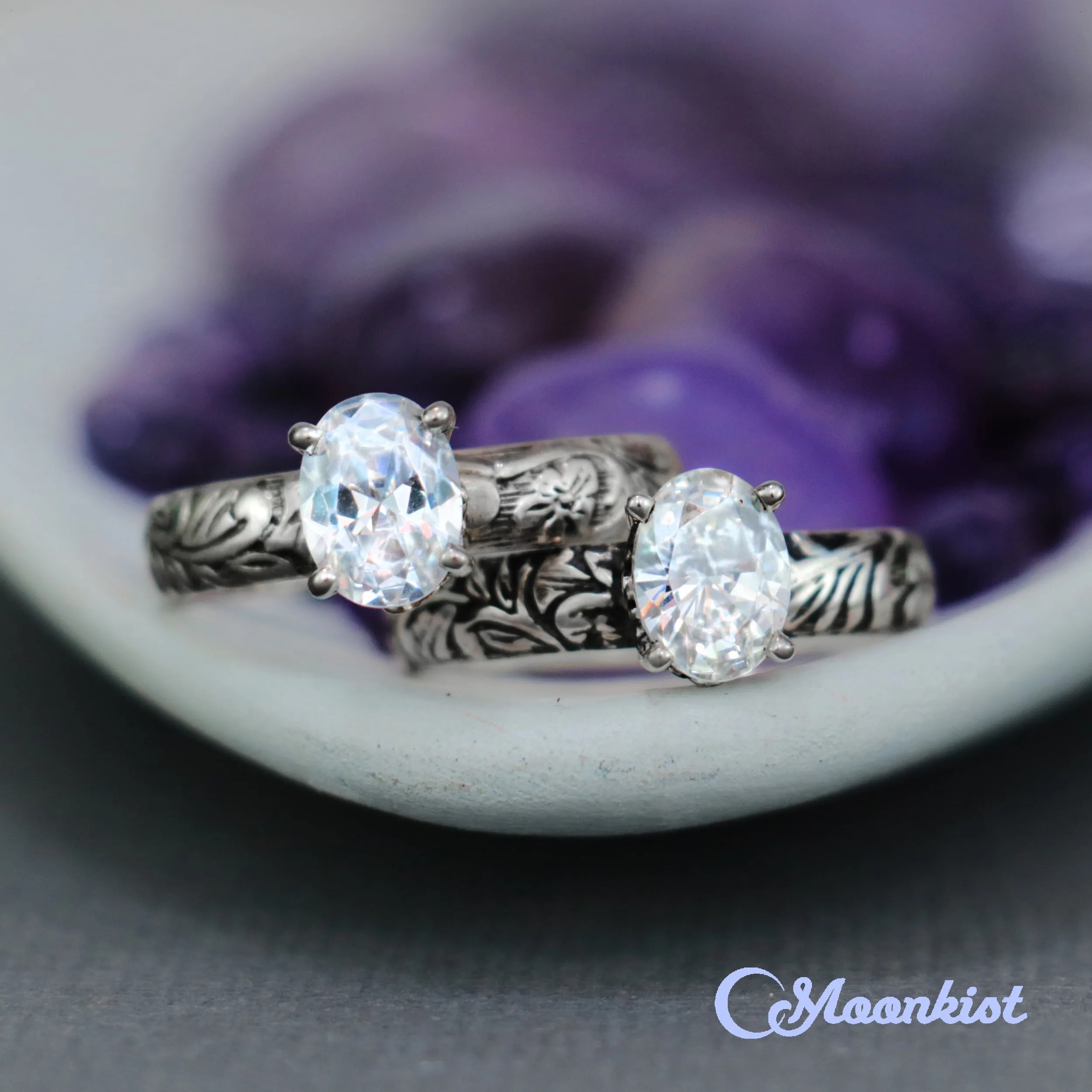 Oval Moissanite Flower Engagement Ring | Moonkist Designs