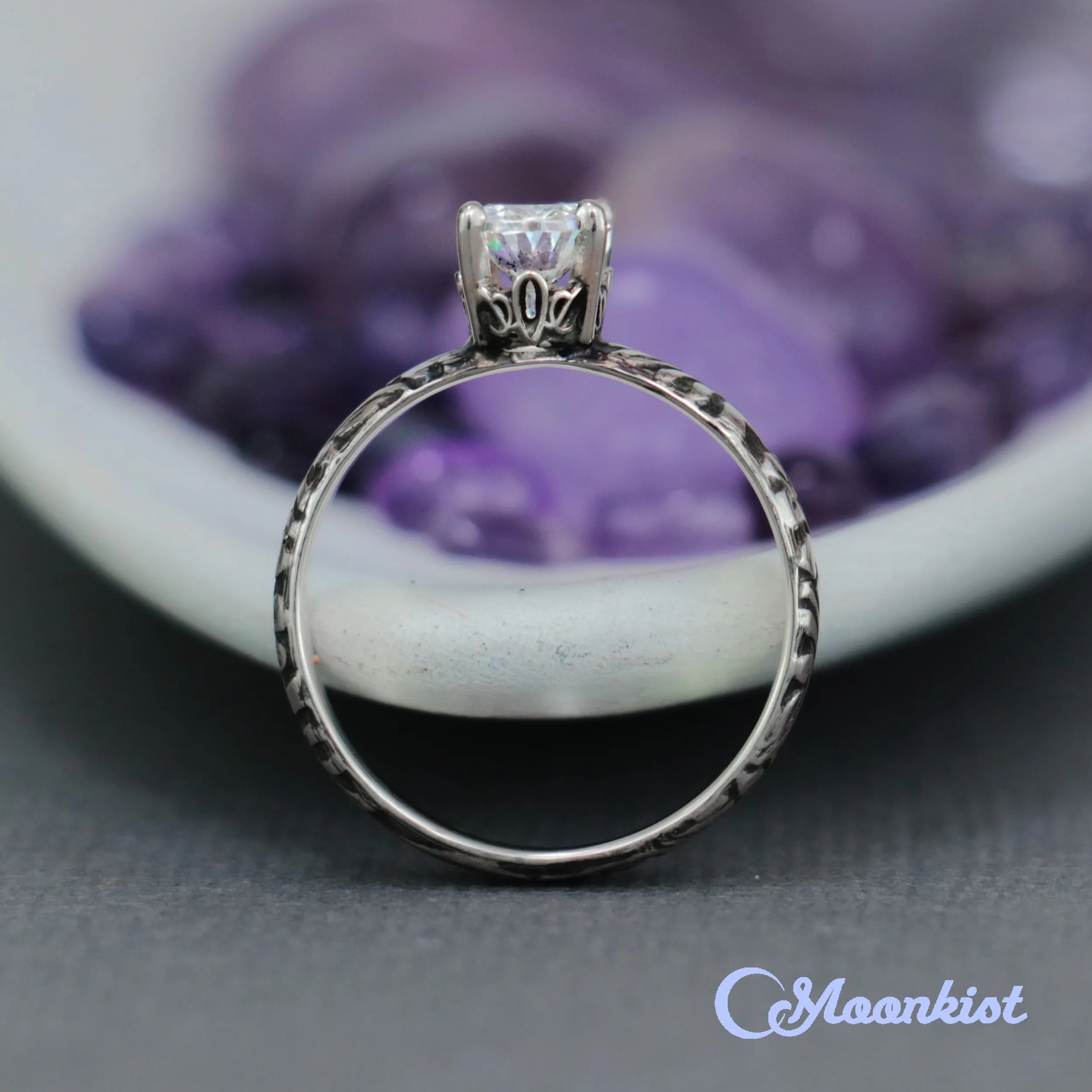 Oval Moissanite Flower Engagement Ring | Moonkist Designs