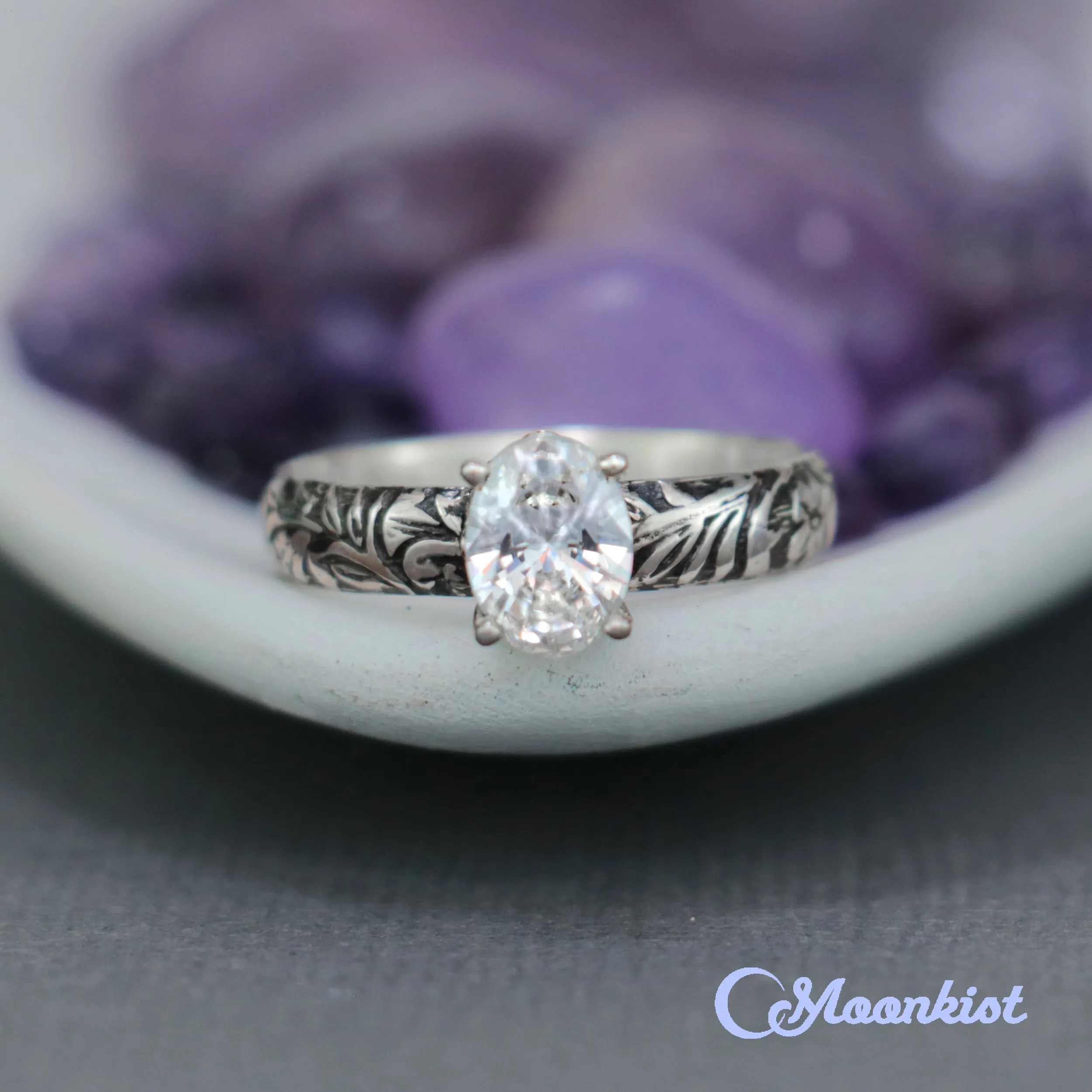 Oval Moissanite Flower Engagement Ring | Moonkist Designs