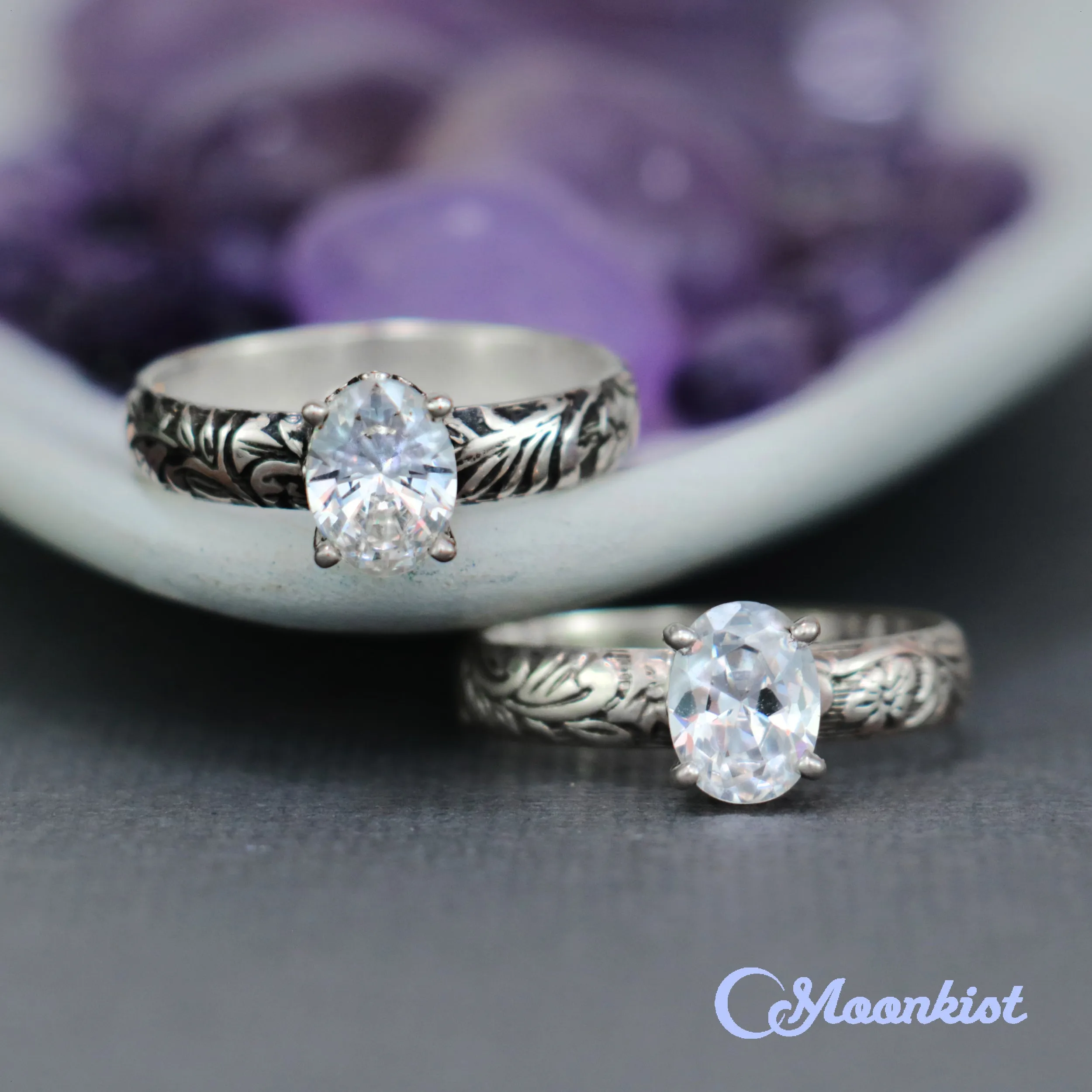 Oval Moissanite Flower Engagement Ring | Moonkist Designs