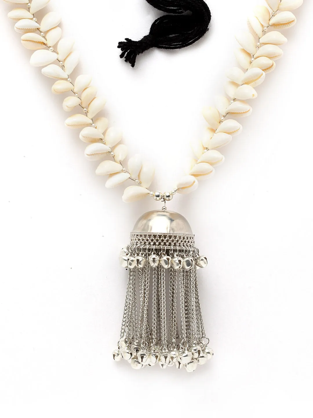 Oxidized German-Silver Ghungroo-Detailed Handcrafted Seashell Necklace