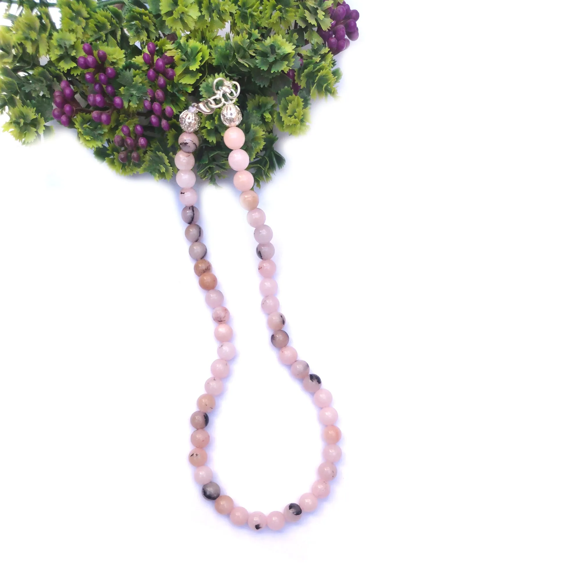 Pink Opal Crystal Round Beads Necklace 15 Inches, 8mm Beads (Semi-Precious Mala)