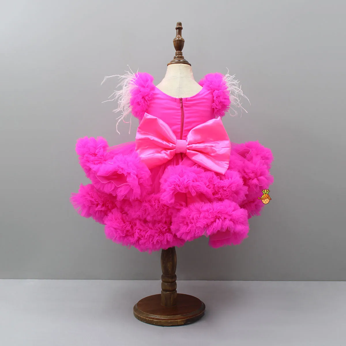 Pink Ruffle Trail Dress With Detachable Bow And Swirled Bowie Head Band