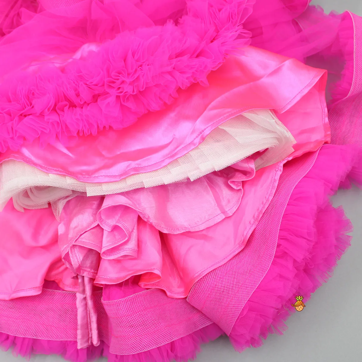 Pink Ruffle Trail Dress With Detachable Bow And Swirled Bowie Head Band