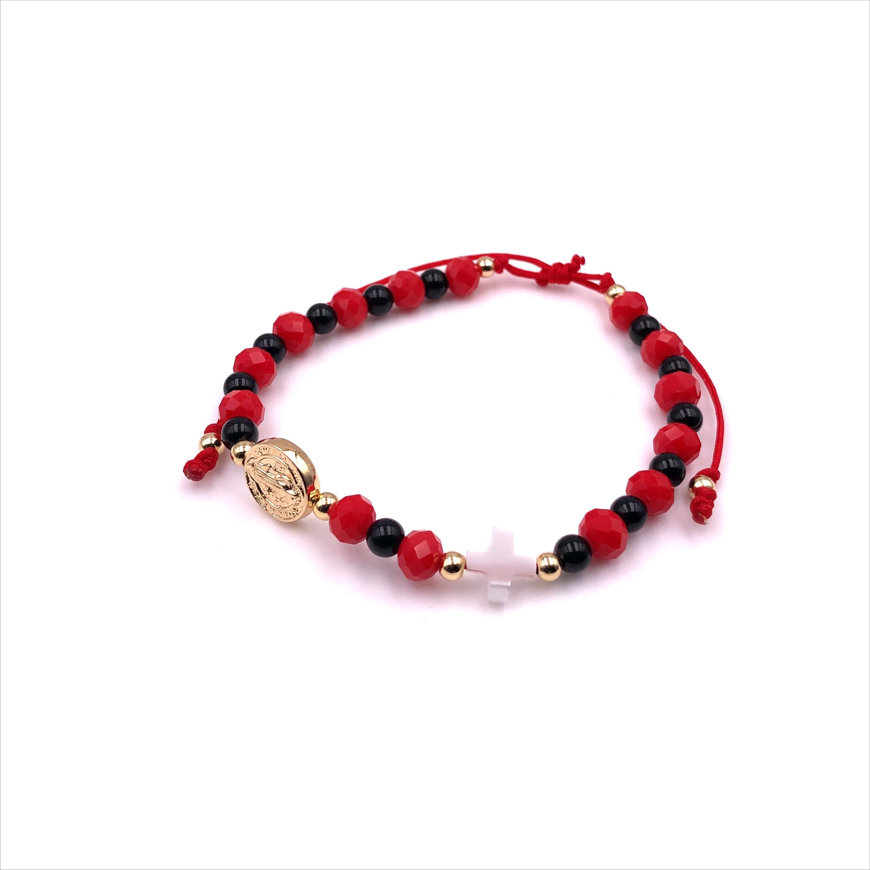 Red Crystals Black Onyx St Benedict Protection Bracelet for Women