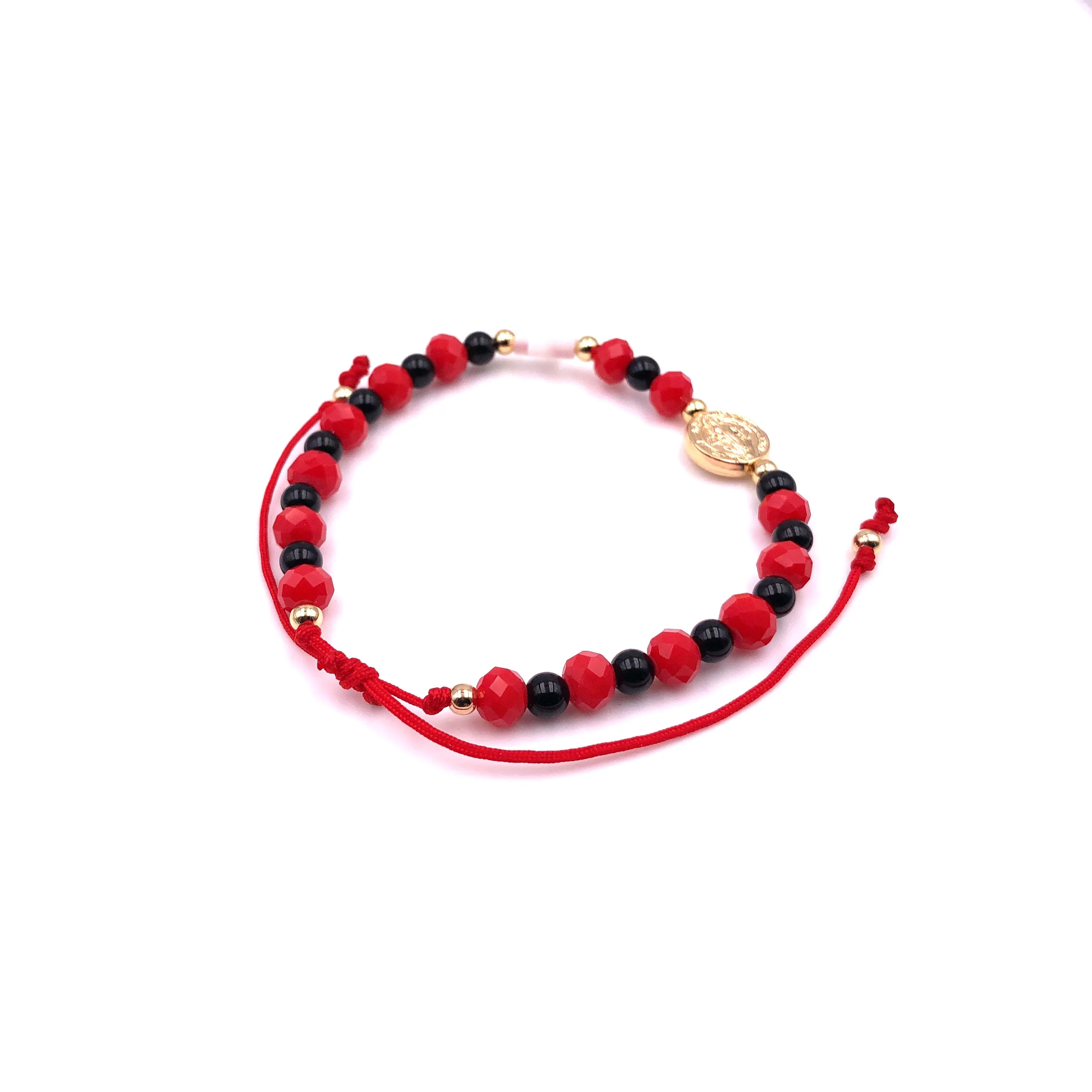 Red Crystals Black Onyx St Benedict Protection Bracelet for Women