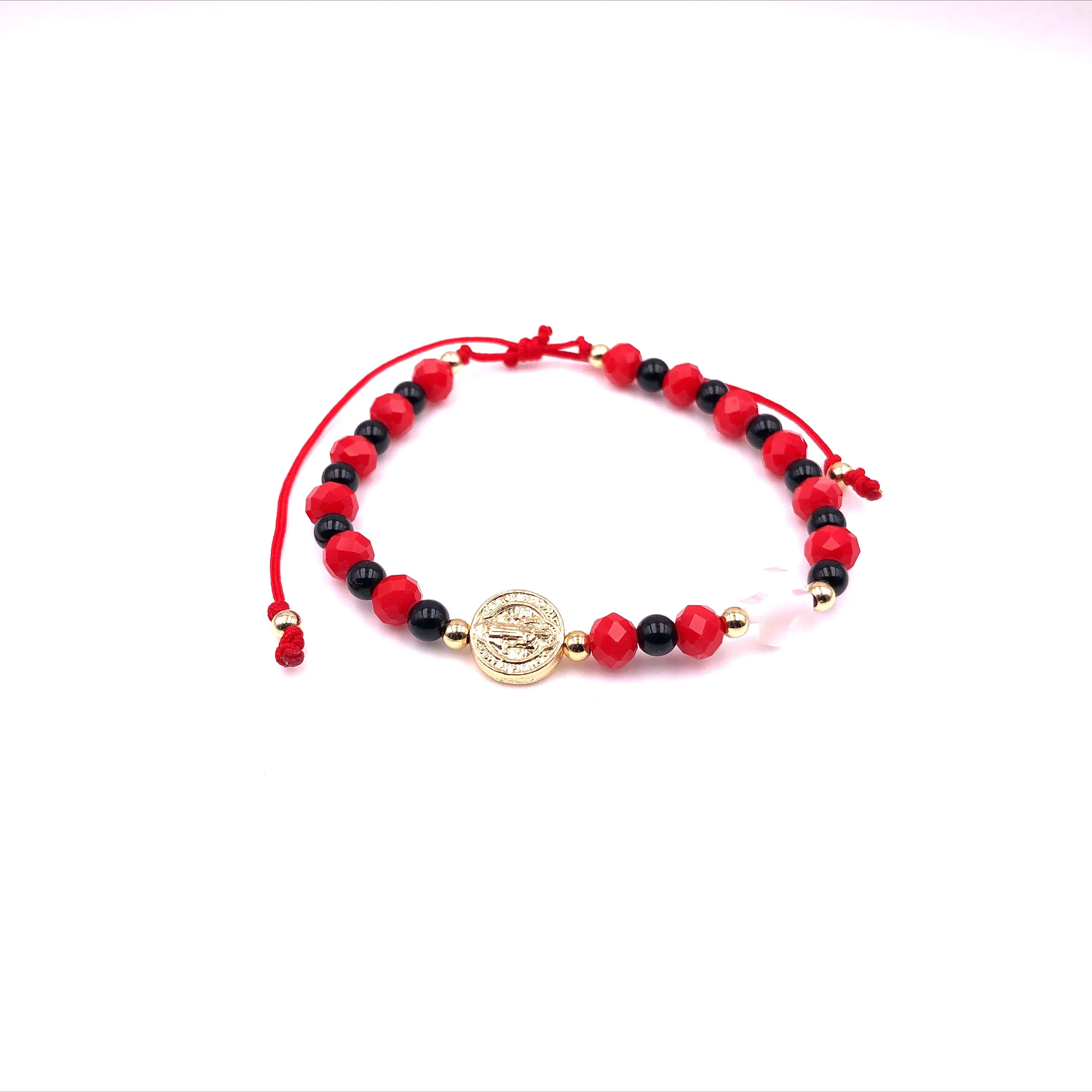 Red Crystals Black Onyx St Benedict Protection Bracelet for Women