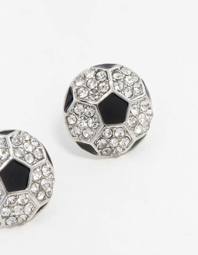 Rhodium Diamante Football Stud Earrings