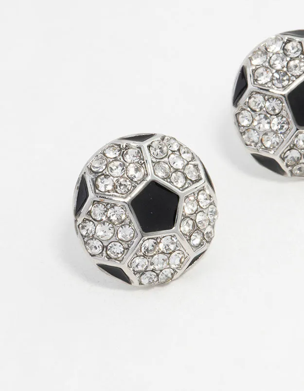 Rhodium Diamante Football Stud Earrings