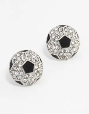 Rhodium Diamante Football Stud Earrings