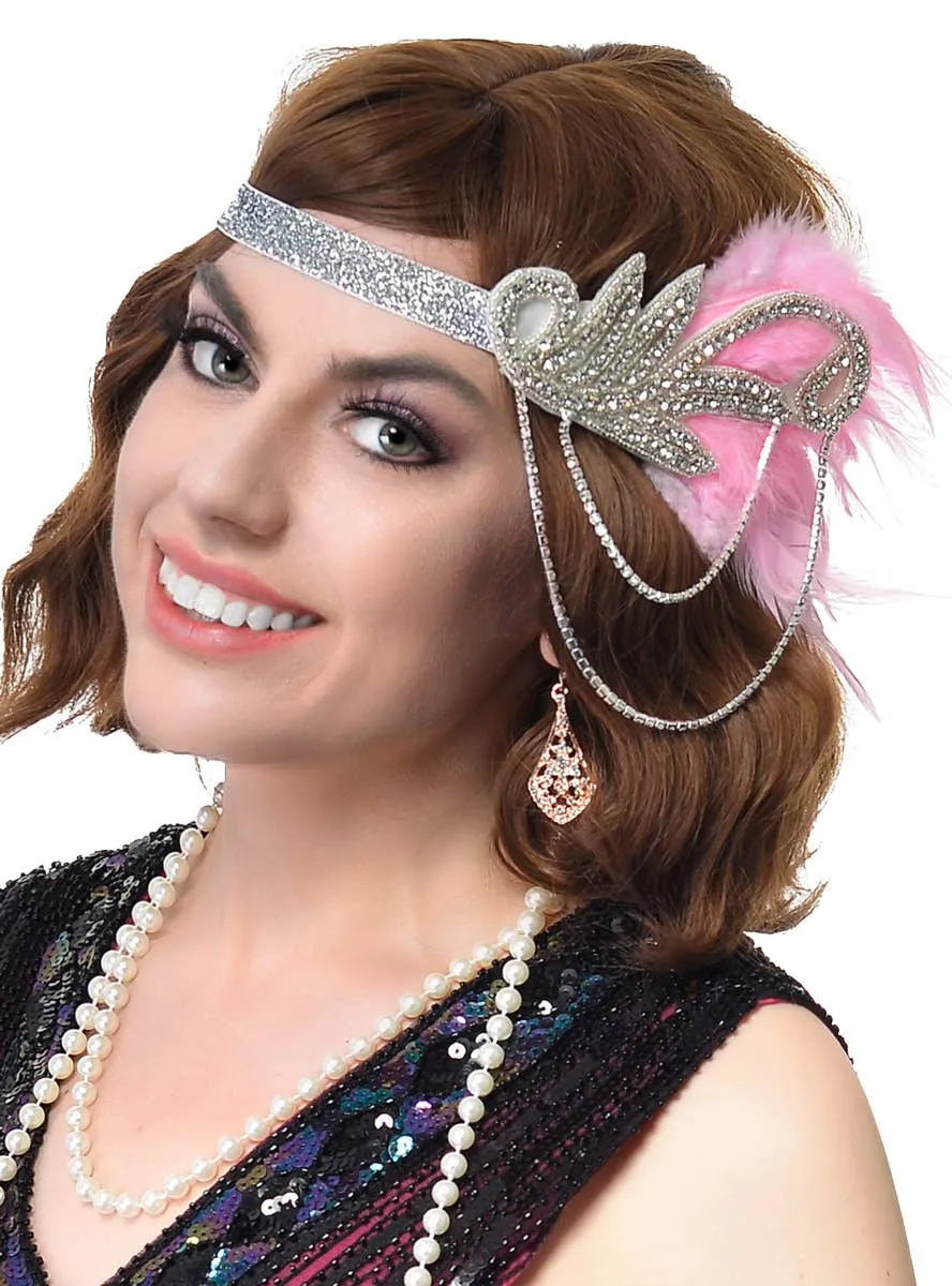 Roaring 20s Pink Chain Headband 5 Piece Accessory Set