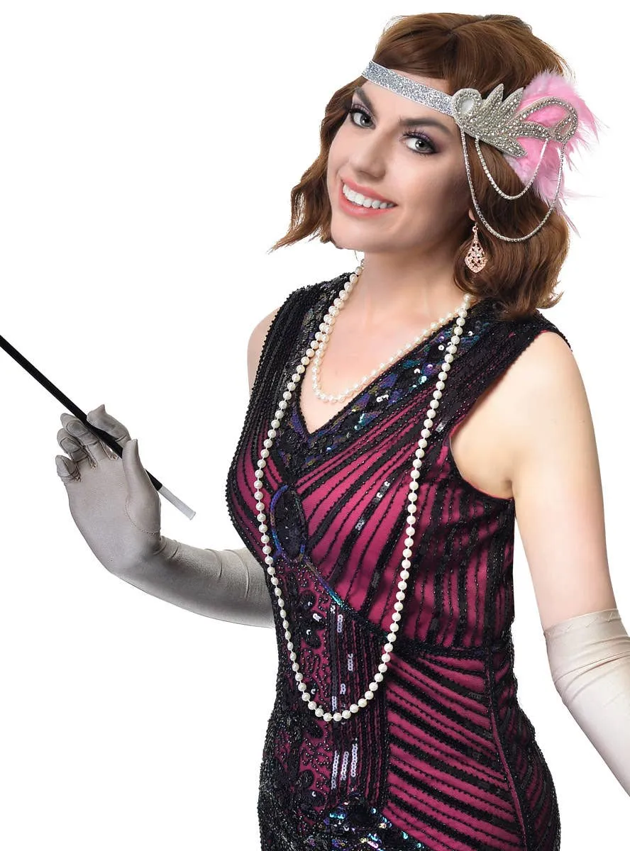 Roaring 20s Pink Chain Headband 5 Piece Accessory Set