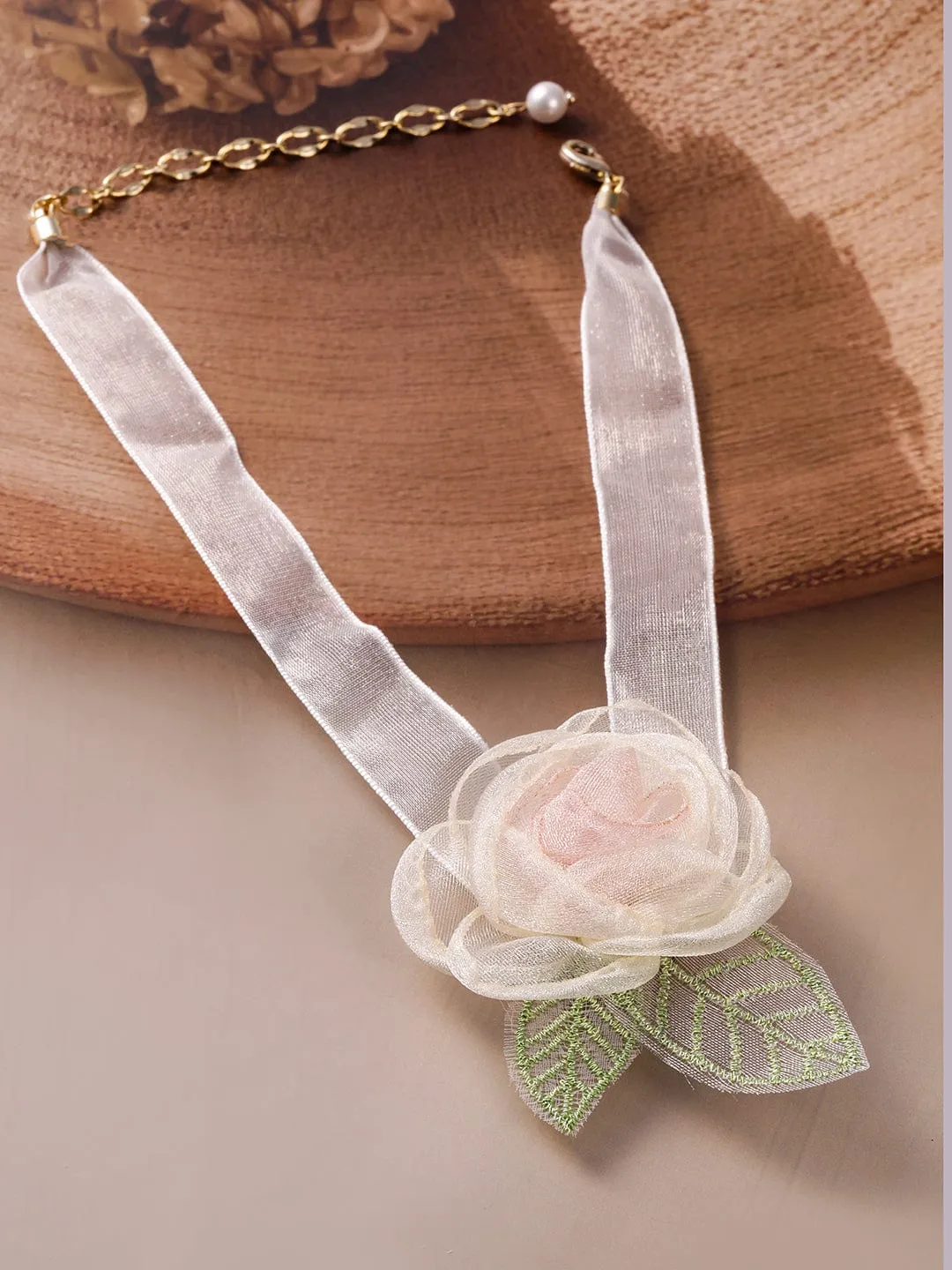 Rubans Cream Colored Floral Pendant Choker