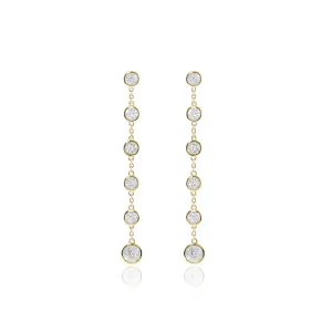 Solid Gold White Sapphire Long Swing Earrings