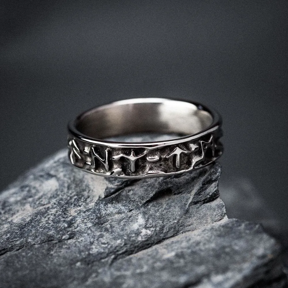 Stainless Steel Embossed Runes Ring