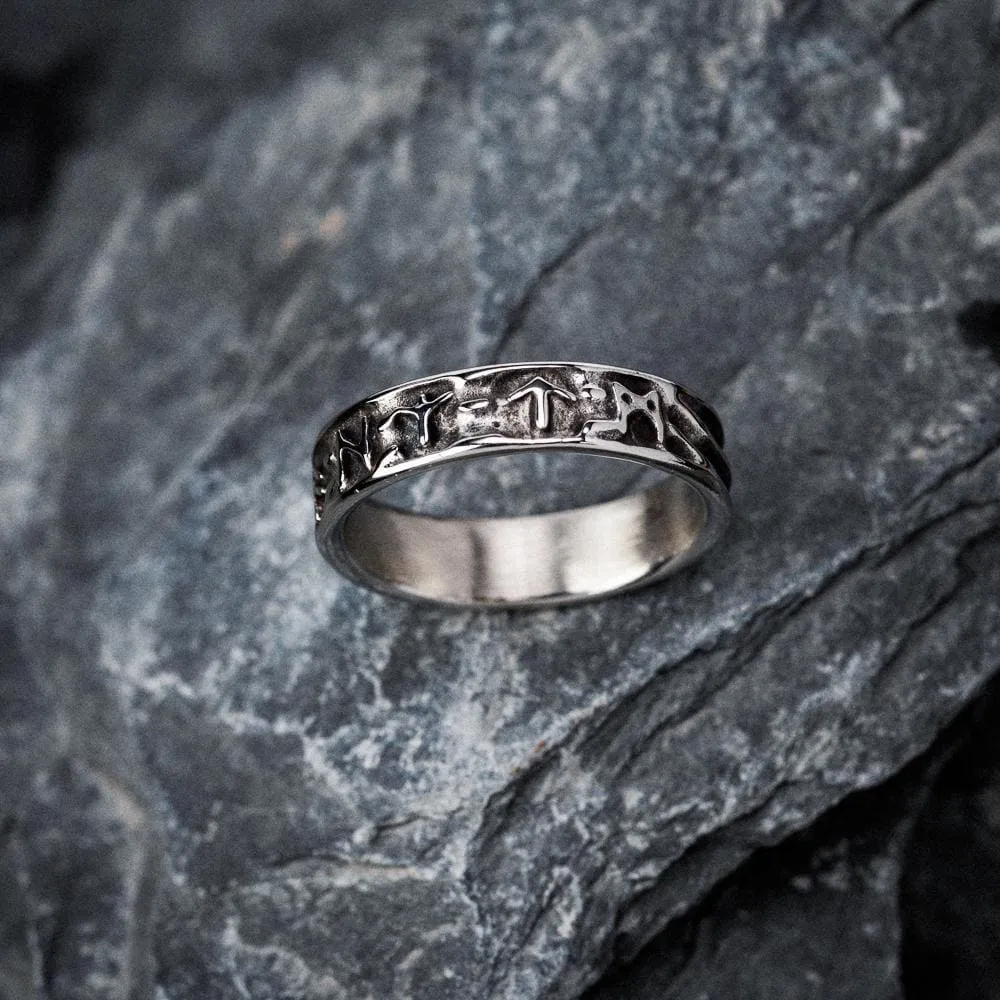 Stainless Steel Embossed Runes Ring