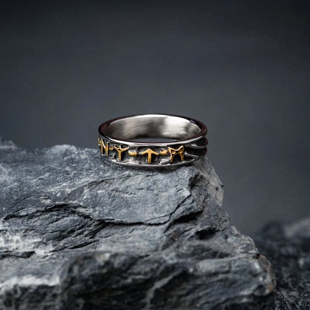 Stainless Steel Embossed Runes Ring