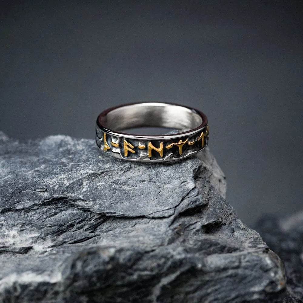 Stainless Steel Embossed Runes Ring