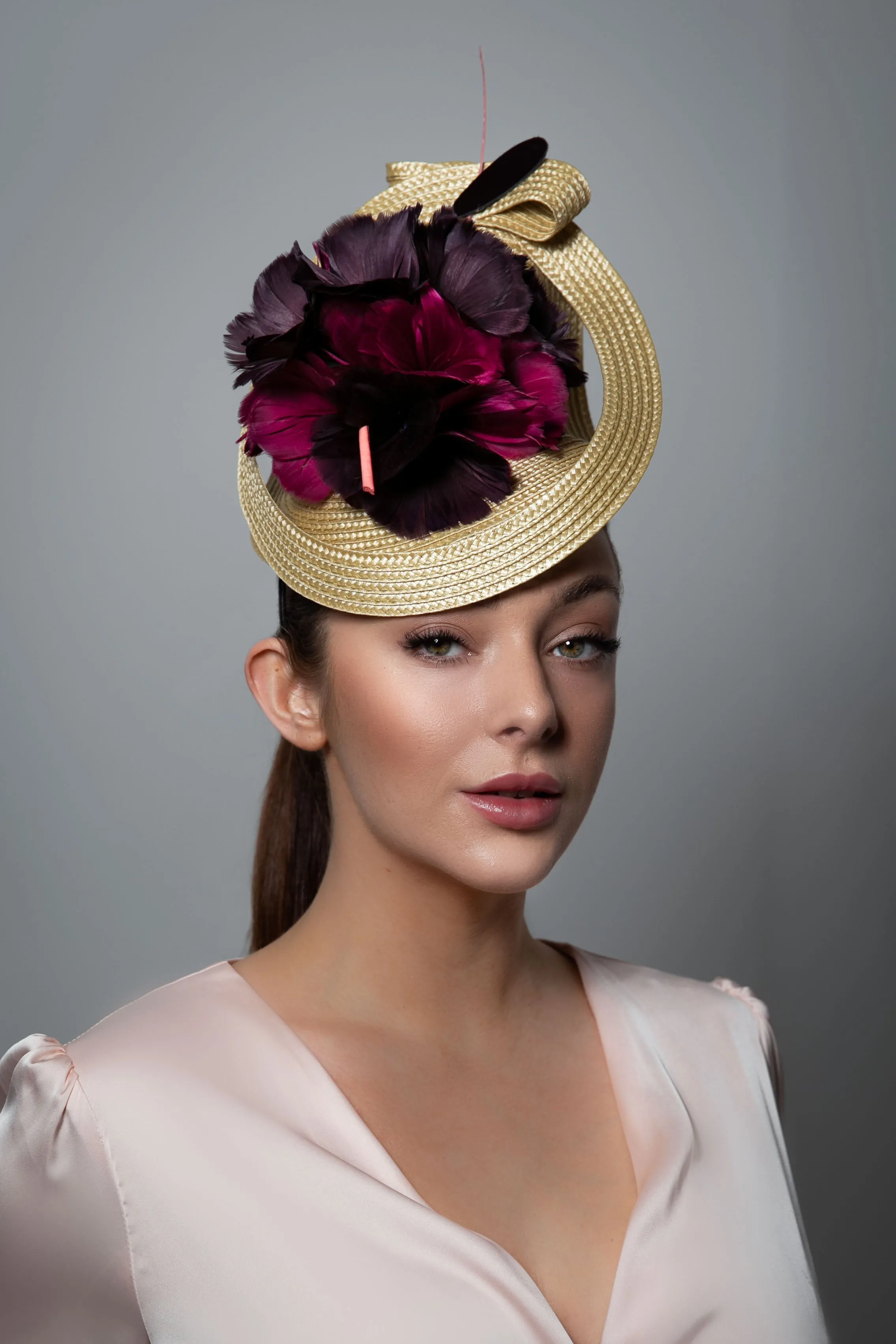 Straw Hat with Feather Flower - Mae