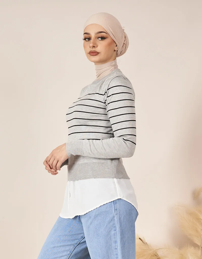 Stripe Knit Chiffon Jumper