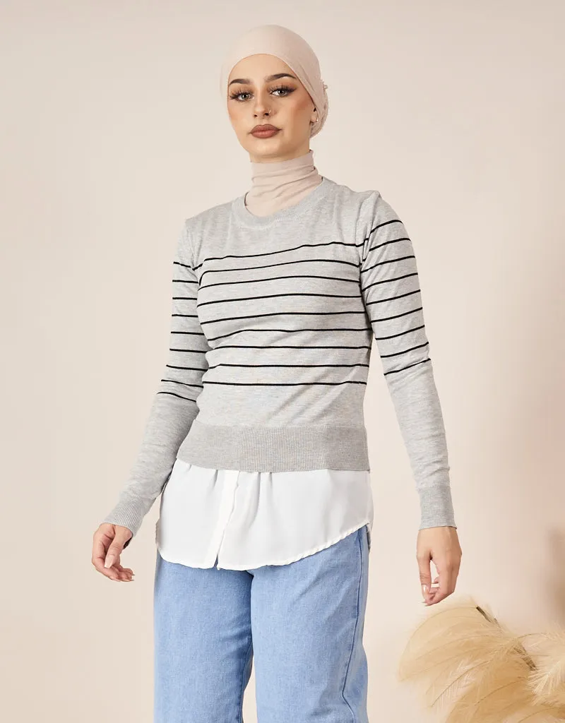 Stripe Knit Chiffon Jumper