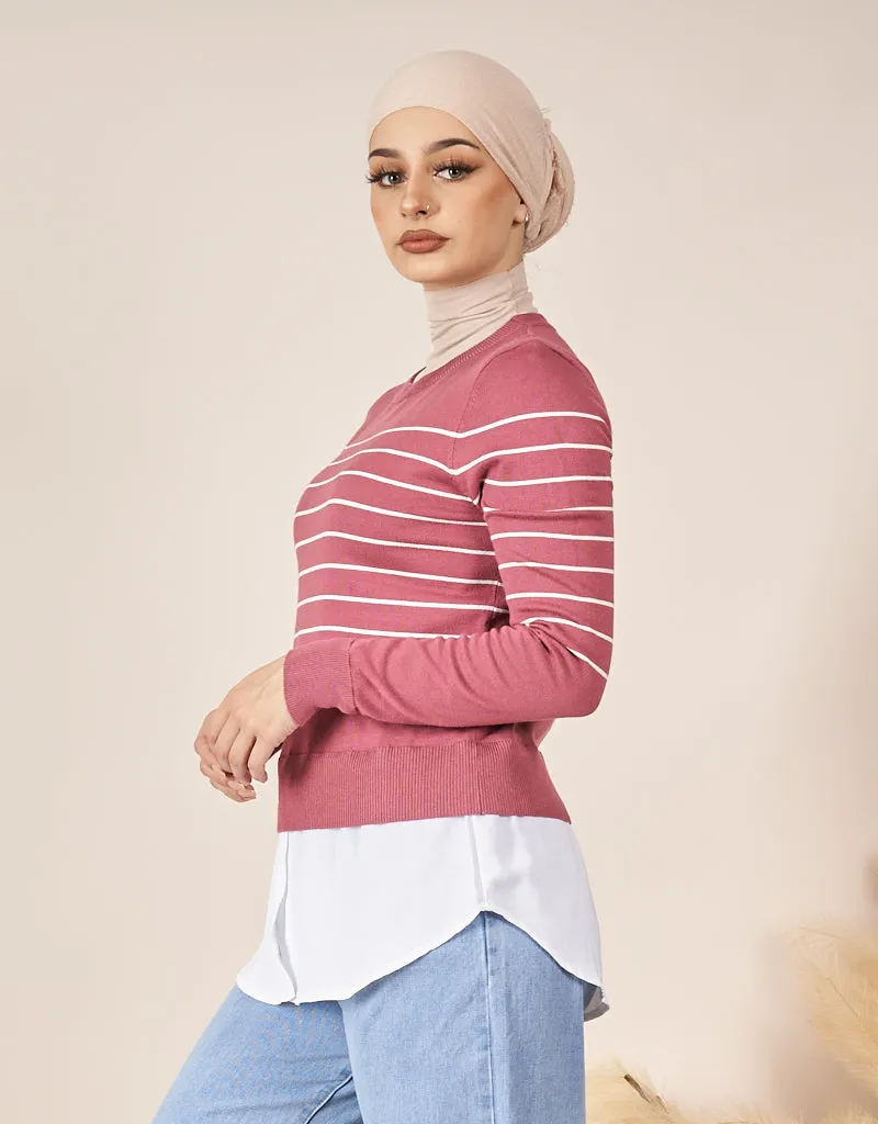 Stripe Knit Chiffon Jumper