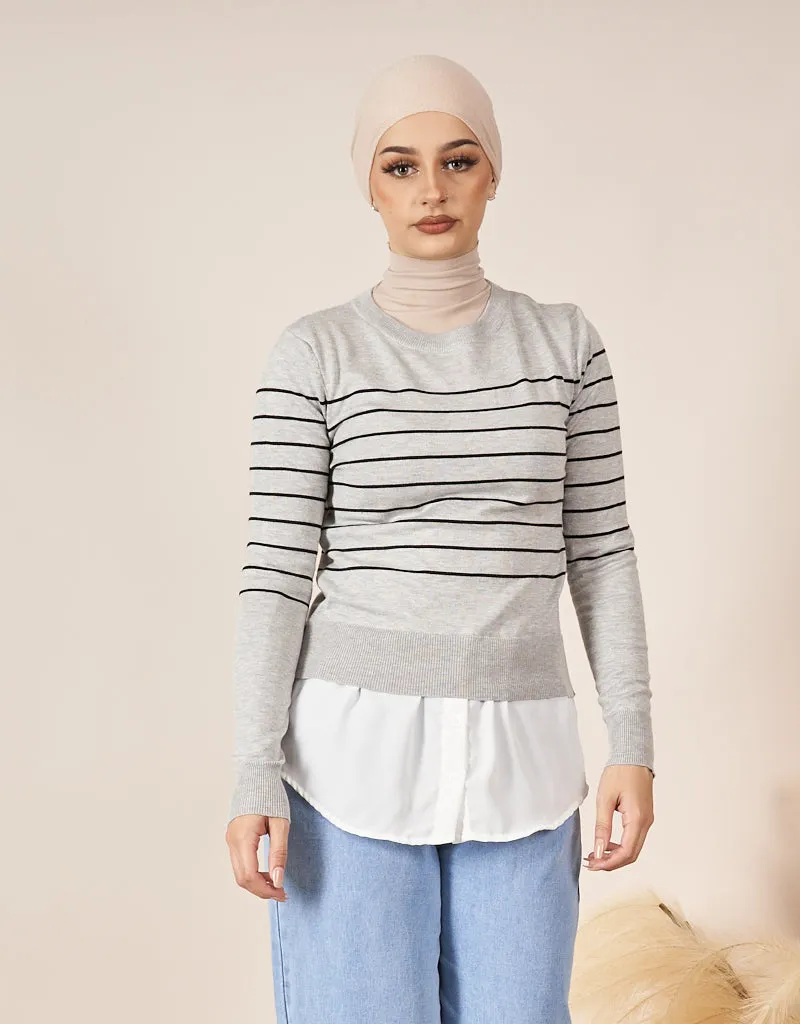 Stripe Knit Chiffon Jumper