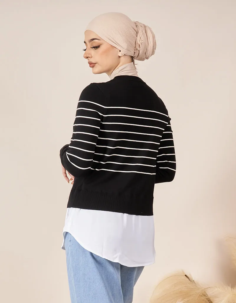 Stripe Knit Chiffon Jumper