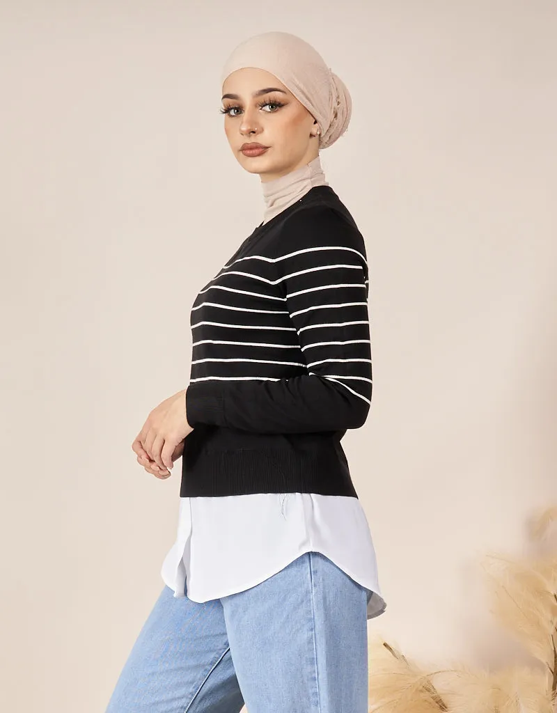 Stripe Knit Chiffon Jumper