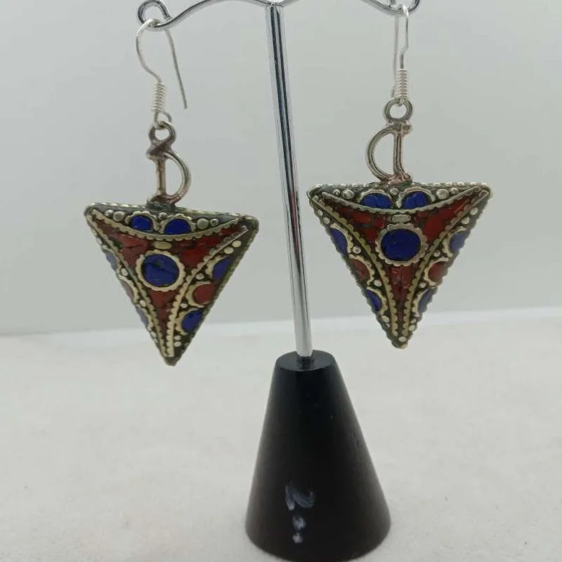 Triangle Shaped Dangle Earrings, Nepalese Earrings