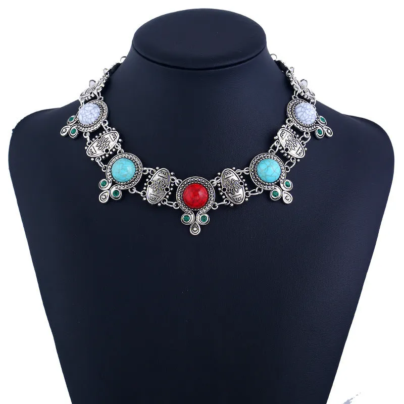 Turquoise Bead Short Necklace Choker Women's Jewelry