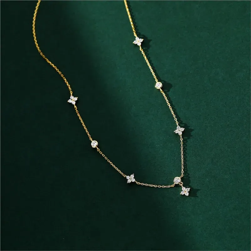 Vintage Zircon Four-leaf Flower Choker Necklace