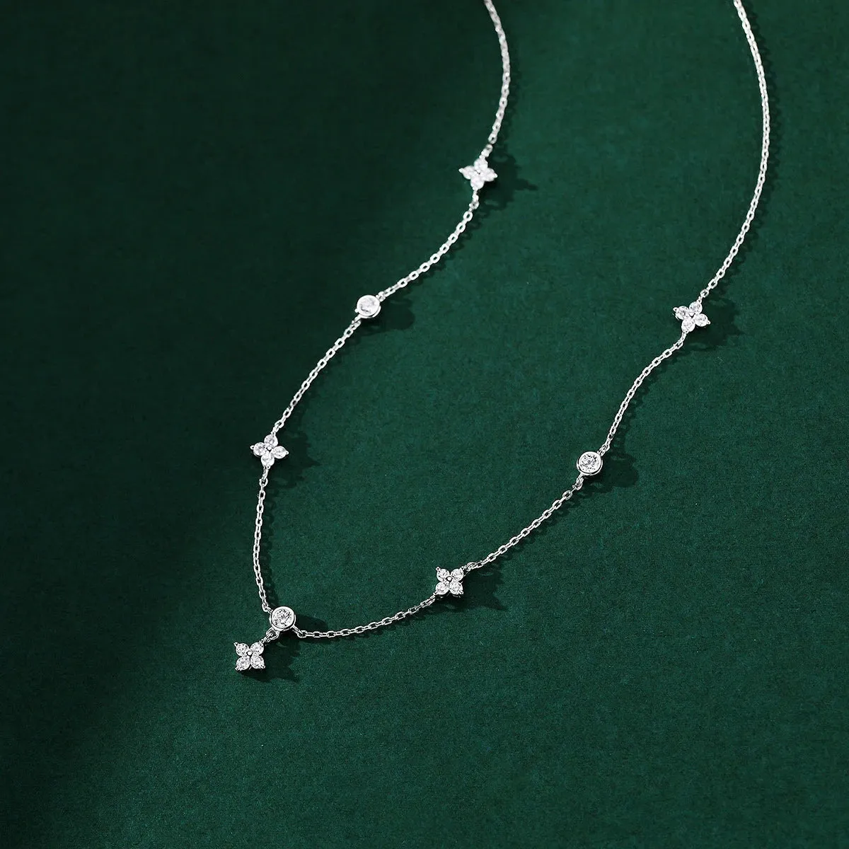 Vintage Zircon Four-leaf Flower Choker Necklace