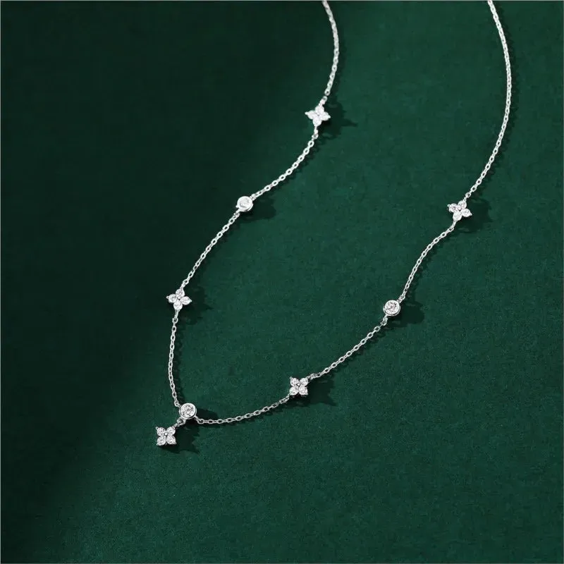 Vintage Zircon Four-leaf Flower Choker Necklace